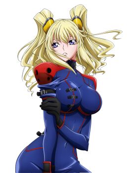 1girl blonde_hair blue_eyes code_geass code_geass:_boukoku_no_akito highres leila_malcal mecha_pilot_suit skin_tight solo