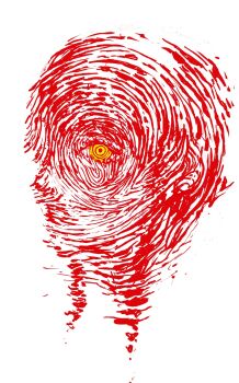 Rule 34 | 1girl, abstract, chainsaw man, commentary request, doeun o o, fingerprint, highres, makima (chainsaw man), portrait, ringed eyes, solo, white background, yellow eyes