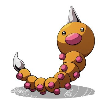 full_body gen_1_pokemon horns looking_at_viewer mistray-art nintendo no_humans pokemon pokemon_(creature) signature simple_background single_horn solo weedle white_background