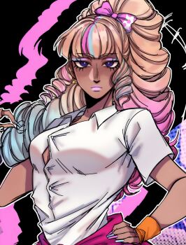 1girl absurdres brittney_(tkatb) button_gap dark-skinned_female dark_skin female_focus highres long_hair school_uniform the_kid_at_the_back upper_body