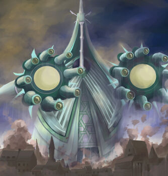 absurdres celesteela city commentary_request gen_7_pokemon giant highres karura_(to-the-4483) long_neck nintendo no_humans outdoors pokemon smoke solo ultra_beast