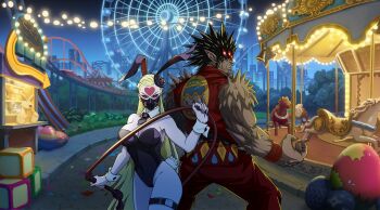amusement_park blonde_hair carousel dougi easter_egg egg ferris_wheel gouketsu_(one-punch_man) highres kaijin_hime_do-s karate_gi martial_arts monster official_art one-punch_man playboy_bunny rabbit_ears rabbit_tail tagme whip