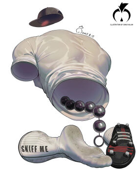 1boy anal_beads artist_logo back bara baseball_cap black_hat blush broad_shoulders calves covered_erect_nipples dated english_text hat highres invisible logo male_focus muscular muscular_male original sex_toy shan_yao_jun shirt shoes signature single_shoe sneakers socks solo striped_blush tight_clothes wet wet_clothes wet_shirt white_shirt white_socks