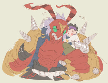 Rule 34 | antennae, banchostingmon, belt, closed eyes, digimon, digimon survive, drill, exoskeleton, smile, spikes, tominaga ryo