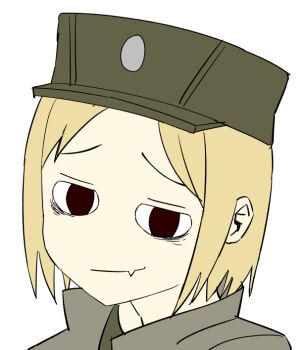 Rule 34 | 1girl, bags under eyes, black eyes, blonde hair, fang, hat, limestone (artist), looking at viewer, marichka, military hat, original, russo-ukrainian war, short hair, simple background, skin fang, smile, smirk, smug, solo, transparent background