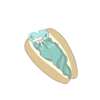 2boys blue_hair blue_skin brothers colored_skin eel_boy fins floyd_leech floyd_leech_(eel) food full_body head_fins highres hot_dog in_food intertwined_tails jade_leech jade_leech_(eel) looking_at_viewer lying male_focus mini_person miniboy monster_boy multiple_boys neod on_side sharp_teeth short_hair siblings simple_background smile teeth twins twisted_wonderland white_background