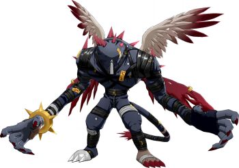bandai demon digimon digimon_(creature) digimon_new_century dijiangmon full_body horns multiple_wings faceless official_art sharp_nails solo spikes standing tail transparent_background wings
