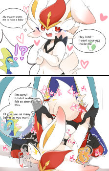 !? 1boy 1girl 2021 3_toes ajiwo arm_pull ass bad_tag black_fur blush cinderace ear_blush egg english_text fangs feet female female_cinderace female_pokemon fur furry gen_8_pokemon hand_on_back hands_together heart hetero highres holding_hands inteleon male male_dominating male_pokemon male_pokemon/female_pokemon multicolored_fur navel nintendo one_eye_half-closed open_mouth orange_fur pokemon pokemon_(creature) red_eyes requesting_impregnation scalie sex sex_from_behind talking teeth toes white_fur