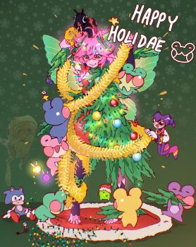 1girl bell bell_earrings blue_pikmin bodysuit bug candy candy_cane carpet chibi_robo christmas christmas_lights christmas_ornaments christmas_tree colored_sclera colored_skin earrings fairy fairy_wings feet flower_ring food frog froggyloch froggyloch_(vtuber) happy_holidays human_christmas_tree indie_virtual_youtuber insect jewelry ladybug nights_into_dreams open_mouth pikmin_(creature) pink_hair pink_skin red_carpet red_eyes red_pikmin santa_claus smile snail_shell snowflake_print sonic_(series) sonic_the_hedgehog toe_ring virtual_youtuber wings yellow_pikmin yellow_sclera