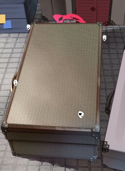 1girl absurdres bdsm blue_archive box halo heart highres in_box in_container indoors qwertame solo speech_bubble spoken_heart stone_floor suitcase takane_(blue_archive)