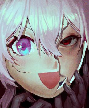 2girls black_gloves cable_(cablebop) closed_mouth commentary dual_persona english_commentary evernight_(honkai:_star_rail) gloves highres honkai:_star_rail honkai_(series) march_7th_(honkai:_star_rail) multicolored_eyes multiple_girls open_mouth pink_eyes pink_hair red_eyes solo two-tone_eyes upper_body