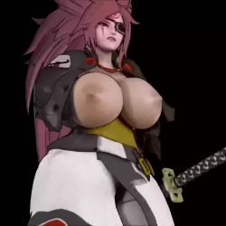 1girl 3d almightypatty animated baiken blinking bouncing_breasts breasts breasts_out curvy eyepatch guilty_gear huge_breasts japanese_clothes lipstick long_hair makeup nipples pink_hair ponytail red_eyes sagging_breasts samurai_spirits solo sword tattoo video walking weapon wide_hips
