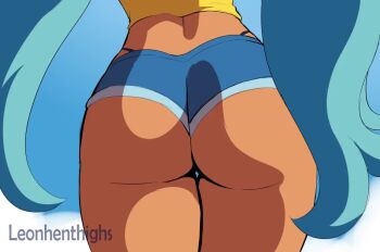 1girl animated aqua_hair artist_name ass ass_focus backboob bikini black_bikini bouncing_breasts brazilian_miku breasts close-up from_behind hatsune_miku head_out_of_frame large_breasts leonart shirt shorts solo swimsuit tagme tan twintails video vocaloid white_shirt