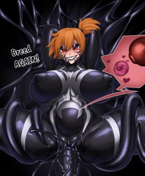 absurdres alternative_color arms_behind_head arms_up asymmetrical_hair big_belly black_bodysuit black_skin blush bodysuit breasts bulge clenched_teeth colored_skin corruption covered_erect_nipples cross-section cum dark_persona english_text eyelashes fertilization grin hair_between_eyes highres huge_breasts impregnation inflation interspecies large_breasts large_insertion latex looking_at_viewer makeup misty_(pokemon) nintendo nipples nude one_side_up orange_hair ovum penis pokemon pokemon_rgby ponytail pregnant pussy red_eyes restrained rikutsuki sex sharp_teeth shiny_clothes shiny_skin short_hair side_ponytail skin_tight smile solo sperm_cell spread_legs stomach_bulge sweat teeth tentacle_sex tentacles vaginal veins venom_(marvel)