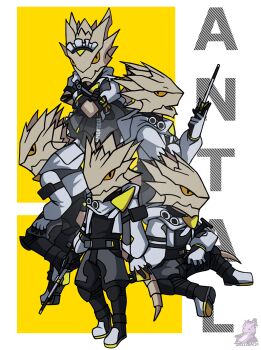 1boy antal_(arknights) arknights arknights:_endfield artist_logo character_name chibi chibi_only closed_mouth colored_sclera commentary enfys_ellezard english_commentary furry furry_male highres holding holding_wand lizard_tail logo looking_at_viewer maid_headdress male_focus multiple_views open_mouth reptile_boy slit_pupils tail wand yellow_sclera