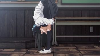 6+girls akebi-chan_no_serafuku akebi_komichi animated audible_speech backflip black_hair black_jacket black_skirt black_socks blazer blonde_hair blue_eyes blue_neckerchief blue_sailor_collar blush breasts chair classroom closed_mouth clothes_pull collared_shirt desk dot_nose flat_chest glasses grey_jacket grey_skirt hair_ornament hairclip high_heels highres indoors jacket legs long_hair long_sleeves medium_breasts medium_hair medium_skirt miniskirt multicolored_neckerchief multiple_girls neckerchief open_mouth pencil_skirt pleated_skirt ponytail purple_eyes red_neckerchief sailor_collar school_uniform serafuku sexually_suggestive shirt shirt_pull shirt_under_jacket shoes short_hair sitting skirt small_breasts smile socks sound subtitled table tagme teeth thighs twintails two-tone_neckerchief video white_neckerchief white_serafuku white_shirt white_shoes window window_blinds