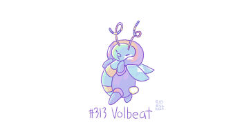 antennae character_name closed_eyes einlesc full_body gen_3_pokemon highres insect_wings nintendo no_humans pastel_colors pokemon pokemon_(creature) simple_background solo volbeat white_background wings