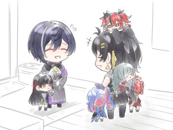 Rule 34 | +++, 6+girls, bandage over one eye, black bow, black hair, blake bloom (wuthering waves), bow, camellya (wuthering waves), chisa (wuthering waves), closed eyes, commentary, danjin (wuthering waves), earrings, english commentary, female rover (wuthering waves), flying sweatdrops, grey hair, hair bow, hair ribbon, jewelry, kyrus hiki, long hair, mini person, minigirl, multiple girls, phrolova (wuthering waves), pout, power connection, red hair, red ribbon, ribbon, roccia (wuthering waves), rover (wuthering waves), smile, sumika (wuthering waves), tearing up, triangle earrings, wuthering waves