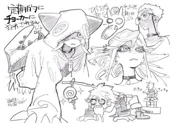 Rule 34 | 1boy, doodle, gachiakuta, guita (gachiakuta), highres, hood, japanese text, monochrome, multiple girls, official art, riyo reaper, rudo surebrec, semiu grier, sketch, urana kei