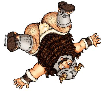 1boy :p anal_hair ass bara beard derivative_work dungeon_meshi dwarf edmichell facial_hair fake_horns from_above hairy helmet highres horned_helmet horns long_beard male_focus mustache outstretched_arms screenshot_redraw senshi_(dungeon_meshi) solo spread_arms thick_ass_hair thick_leg_hair thick_mustache thighs toned tongue tongue_out top-down_bottom-up very_long_beard