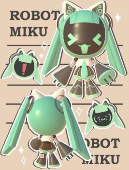 &gt;_&lt; 1girl 3d :3 adapted_costume alternate_bangs blunt_bangs cat_girl chibi chibi_only hatsune_miku highres lavy_(lavnko) screen twintails vocaloid x3