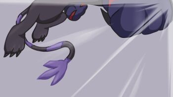animal_hands black_gloves black_tail blacktailmon cat clenched_hand digimon digimon_(creature) gloves grey_background highres m_shamoji paw_gloves punching purple_tail simple_background solo striped_tail tail thumbnail_collage two-tone_tail