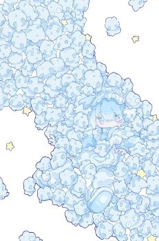 1girl apron apu_(aputto_9) blue_eyes blue_hair blue_jacket closed_mouth full_body hair_between_eyes highres jacket jersey_maid long_sleeves maid maid_apron maid_headdress original simple_background solo star_(symbol) tenshi_kaiwai unconventional_maid white_background