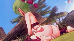 1girl 3d animated artist_logo artist_name asian ass ass_focus ass_shake ass_smack back body_markings bodypaint bottomless choirbox crop_top dutch_angle earrings eyebrows feet female_focus from_side genshin_impact grass green_hair hair_ornament jewelry kneeling koikatsu_(medium) kuki_shinobu ninja logo looking_away looking_back mihoyo nail_polish ninja no_panties no_pants outdoors ponytail purple_eyes slapping soles solo sound sound_effects spanked spanking toenail_polish toenails toes tree twerking video