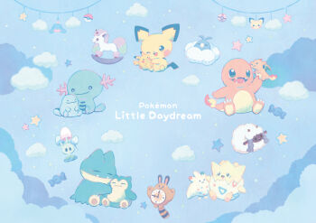 ;d candy_wrapper character_doll charizard charmander claws clock commentary_request doll dream_ball fire flame-tipped_tail galarian_form galarian_ponyta gen_1_pokemon gen_2_pokemon gen_3_pokemon gen_4_pokemon gen_7_pokemon gen_8_pokemon holding holding_doll morelull munchlax nintendo no_humans official_art one_eye_closed open_mouth pichu pikachu pokemon pokemon_(creature) pokemon_focus quagsire rocking_horse sentret smile snorlax star_(symbol) swablu tail teeth togekiss togepi wooloo wooper