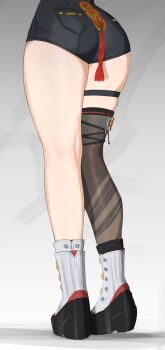 1girl absurdres ass black_unitard commentary english_commentary from_behind highres i_s_s_h_i_n legs lower_body shoes single_thighhigh solo standing thigh_strap thighhighs white_shoes yixuan_(zenless_zone_zero) zenless_zone_zero