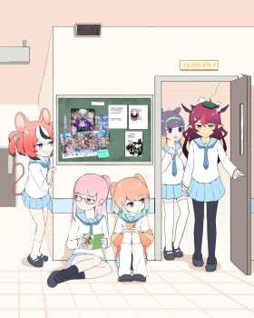 1other 3boys 6+girls :3 :d absurdres ahoge airani_iofifteen akai_haato aki_rosenthal alternate_costume amane_kanata animal_ears anya_melfissa artist_self-insert ayunda_risu azki_(hololive) barefoot bespectacled black_dress black_hair black_headwear black_leotard black_pants black_pantyhose black_shorts black_skirt black_socks blonde_hair blouse blue_bow blue_cape blue_eyes blue_hair blue_shirt blue_shorts blue_skirt board_eraser bongftah boots bow braid breasts brown_capelet brown_footwear brown_skirt bulletin_board cape capelet cardigan cat_ears cat_tail ceres_fauna claw_pose closed_mouth coat colored_inner_hair copyright_name daidou_shinove dark-skinned_female dark_skin dog_ears door double_bun drawing dress earrings expressionless eyepatch feather_earrings feather_hair_ornament feathers flat_chest fox_ears glasses gloves gradient_hair green_eyes green_hair grey_hair grey_jacket hair_bow hair_bun hair_ornament hairband hakos_baelz halo hat heart heart_hands high_ponytail highres holding holding_microphone hololive hololive_english hololive_fantasy hololive_gamers hololive_indonesia holopromise holox horn_bow horn_ornament horns indonesian_clothes irys_(hololive) jacket japanese_clothes jewelry large_breasts leotard lion_ears long_hair long_sleeves looking_at_viewer loose_socks making-of_available manga_(object) microphone mori_calliope mouse_ears mouse_girl mouse_tail multicolored_hair multiple_boys multiple_girls namiorii necktie ninomae_ina'nis off_shoulder open_mouth orange_dress own_hands_together pants pantyhose pink_bow pink_dress pink_hair pirate_hat pleated_skirt pointy_ears ponytail poster_(object) prank purple_eyes purple_hair rabbit_ears rainbow_hair red_dress red_eyes red_hair red_necktie red_skirt red_vest school school_uniform serafuku sheep_ears sheep_horns shirt shoes short_hair short_sleeves shorts side_ponytail sidelocks skirt sleeve_cuffs sleeveless smile sneakers socks speaker streaked_hair subaru_duck tail takanashi_kiara tentacles thighhighs triangle_halo twin_braids twintails two-tone_hair two_side_up very_long_hair vest virtual_youtuber white_coat white_gloves white_hair white_hairband white_shirt white_skirt white_socks white_thighhighs wolf_ears yagoo yatagarasu_(tsukumo_sana) yellow_eyes