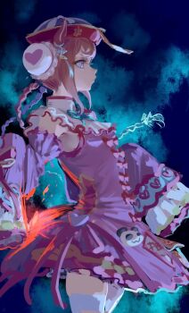 1girl agnes_digital_(lovely_jiangshi)_(umamusume) agnes_digital_(umamusume) animal_ears blue_eyes bow braid breasts bun_cover closed_mouth detached_sleeves double_bun dress ghost_ornament hair_bun hair_ornament hat highres horse_ears horse_girl horse_tail inishie_kumo jiangshi jiangshi_costume long_hair long_sleeves official_alternate_costume ofuda pink_hair pink_sleeves qingdai_guanmao sleeves_past_fingers sleeves_past_wrists solo tail thighhighs twin_braids umamusume white_thighhighs