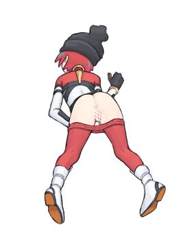 1girl amate_yuzuriha ass back beanie green_hair gundam gundam_gquuuuuux hat mecha_pilot_suit multicolored_hair normal_suit_(gundam) red_hair sanban_(artist) short_hair undressing