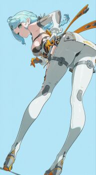 1girl ass blue_eyes blue_hair expressionless highres kami_kuro8 looking_at_viewer looking_back seed_(zenless_zone_zero) tagme zenless_zone_zero