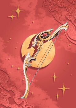 Rule 34 | analogous colors, bow (weapon), card (medium), cloud, colored smoke, commentary, english commentary, feng xin, glitter, gold, highres, monochrome, no humans, object focus, outline, red background, red theme, smoke, sparkle, tianguan cifu, verbartt, weapon, white outline