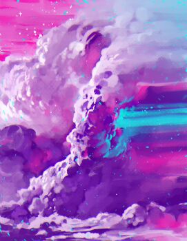 above_clouds analogous_colors blue_light cloud cloud_focus cloudy_sky commentary cumulonimbus_cloud english_commentary evening jake_romano light_particles no_humans original outdoors pink_sky purple_clouds purple_sky purple_theme scenery sketch sky sky_focus smearing sparkle star_(sky)