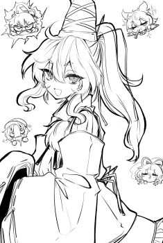 Rule 34 | 5girls, :d, chibi, chibi inset, commentary request, drill hair, drill sidelocks, efukei, greyscale, hair rings, hat, hat ribbon, highres, jiangshi, kaku seiga, lightning bolt symbol, long hair, long sleeves, looking at viewer, miyako yoshika, monochrome, mononobe no futo, multiple girls, newsboy cap, open mouth, pointy hair, pom pom (clothes), ponytail, ribbon, sharp teeth, sidelocks, simple background, smile, soga no tojiko, solo focus, tate eboshi, teeth, ten desires, touhou, toyosatomimi no miko, v-shaped eyebrows, wide sleeves