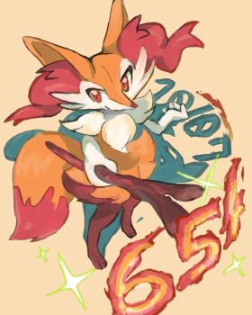 1girl animal_ear_fluff animal_ears animal_feet black_fur body_fur braixen digitigrade fox_ears fox_girl fox_tail full_body furry furry_female gen_6_pokemon hashtag-only_commentary highres holding holding_stick looking_at_viewer multicolored_fur neck_fur nintendo oisisabatugun pokedex_number pokemon pokemon_(creature) red_eyes simple_background smile snout solo standing stick tail white_fur yellow_background yellow_fur