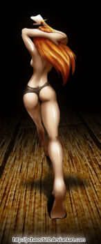 1girl 2008 aika_(eternal_arcadia) ass back backboob breasts eternal_arcadia legs long_hair medium_breasts orange_hair panties pchaos720_(bananagaari) topless_female underwear