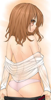 1girl ass back bad_id bad_pixiv_id blush brown_eyes brown_hair cissnei crisis_core:_final_fantasy_vii female_focus final_fantasy final_fantasy_vii kochiya kochiya_(gothope) panties parody solo style_parody turks_(ff7) underwear undressing