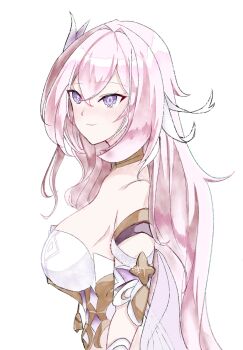 00949710bucchi 1girl bare_shoulders breasts commentary_request corset diamond-shaped_pupils diamond_(shape) elysia_(herrscher_of_human:_ego)_(honkai_impact) elysia_(honkai_impact) from_side highres honkai_(series) honkai_impact_3rd large_breasts long_hair multicolored_hair pink_hair purple_eyes simple_background smile solo symbol-shaped_pupils two-tone_hair very_long_hair white_background white_corset white_hair