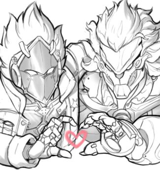 2boys artist_request banyue_(zenless_zone_zero) billy_kid blush claws commentary english_commentary facing_viewer heart heart_hands heart_hands_duo multiple_boys robot_boy upper_body zenless_zone_zero