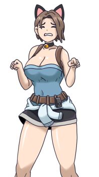 1girl animal_ears animated animated_gif annoyed artist_request breasts brown_hair capcom cat_ears cleavage closed_eyes dancing highres jill_valentine legs meme resident_evil resident_evil_3:_nemesis resident_evil_3_(remake) sad_cat_dance_(meme) skirt source_request tagme
