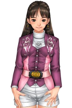 1girl animated animated_gif black_eyes black_hair blush braid breasts female_focus hands_on_thighs kyouryuu_sentai_zyuranger long_hair mei_(kyouryuu_sentai_zyuranger) ptera_ranger sakuradou simple_background smile solo super_sentai tagme twin_braids white_background