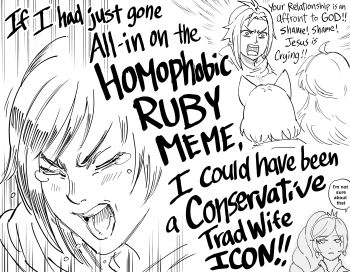 4girls absurdres animal_ears bb_(baalbuddy) blake_belladonna braid braided_ponytail cat_ears commentary crying english_commentary english_text highres multiple_girls open_mouth ponytail ruby_rose rwby short_hair shouting side_ponytail speech_bubble weiss_schnee yang_xiao_long