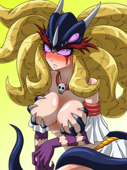 1girl blush breasts facial_tattoo highres koutetsu_jeeg koutetsushin_jeeg large_breasts mature_female mimitan_tokage monster_girl queen_himika_(koutetsu_jeeg) revealing_clothes tattoo tentacle_hair