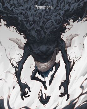 1boy absurdres big_head big_nose black_skin cat character_name colored_skin facial_hair feathered_wings floating_hair full_body highres mustache original patrick_ganas wings