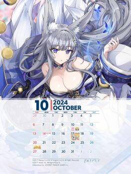 Rule 34 | 1girl, 2024, absurdres, azur lane, breasts, calendar, cleavage, cosplay, dolphin wave, highres, japanese clothes, large breasts, long hair, october, official art, shinano (azur lane), shinano (azur lane) (cosplay), solo, suminoe shion