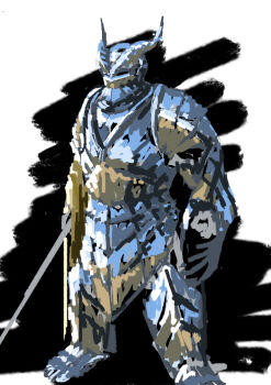 Rule 34 | absurdres, ambiguous gender, armor, breastplate, commentary, couter, cuirass, cuisses, english commentary, faulds, full armor, gauntlets, greaves, hammk, helm, helmet, highres, holding, holding sword, holding weapon, knight, original, pauldrons, plate armor, poleyn, rerebrace, sabaton, shoulder armor, solo, sword, upper body, vambraces, weapon