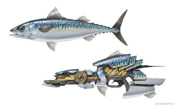 energy_gun fish from_side gun handgun no_humans nurikabe_(mictlan-tecuhtli) original pistol transformation trigger twitter_username weapon weapon_focus weapon_focus white_background